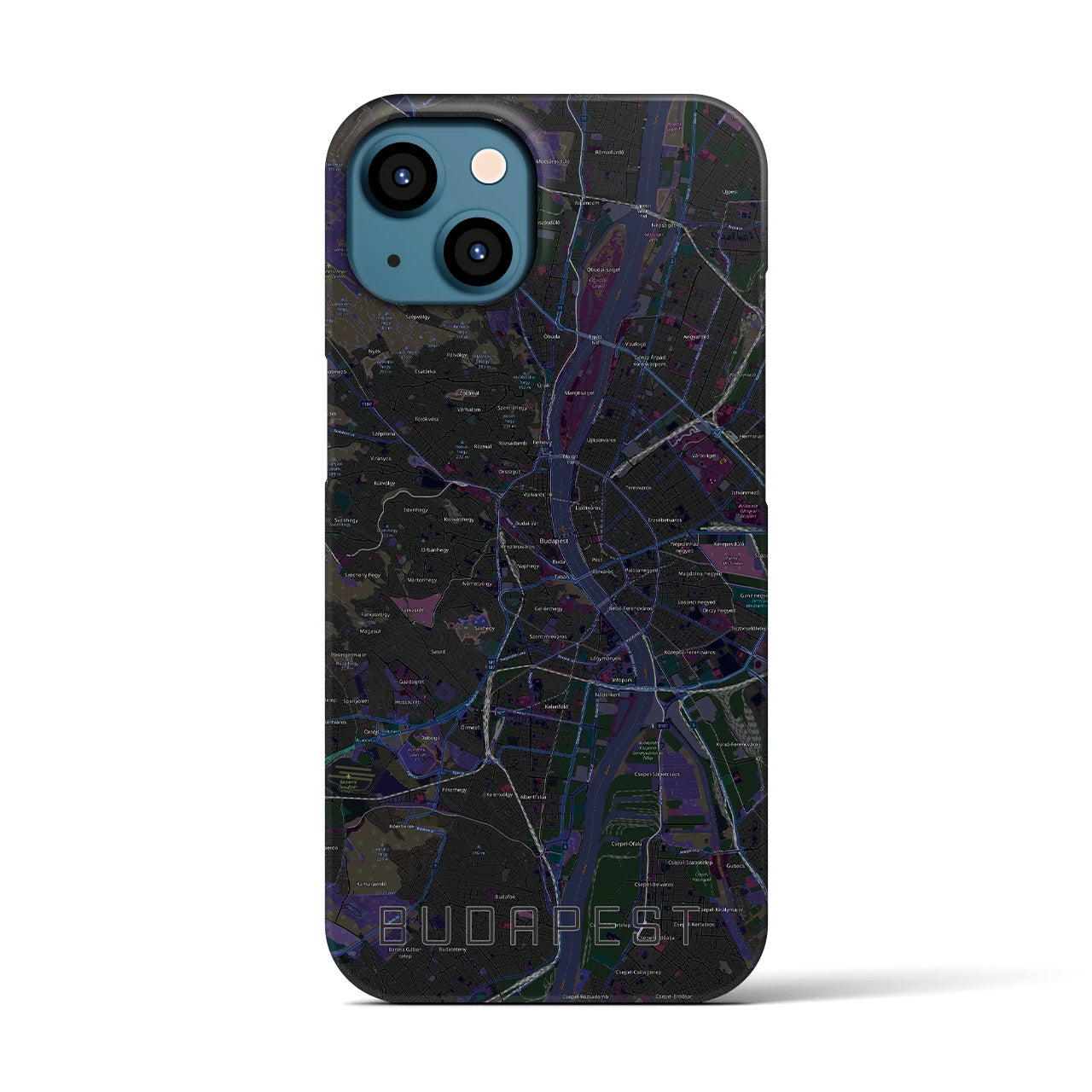 【ブダペスト】地図柄iPhoneケース（バックカバータイプ・ブラック）iPhone 13 用