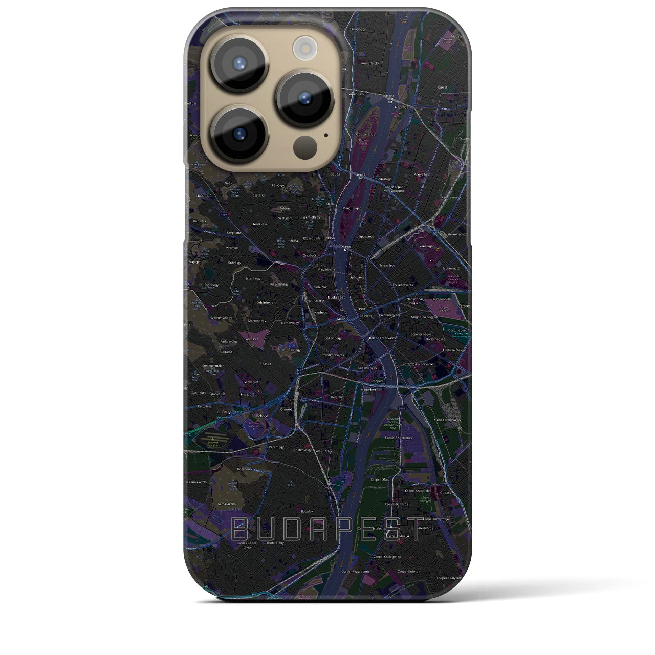 【ブダペスト】地図柄iPhoneケース（バックカバータイプ・ブラック）iPhone 14 Pro Max 用