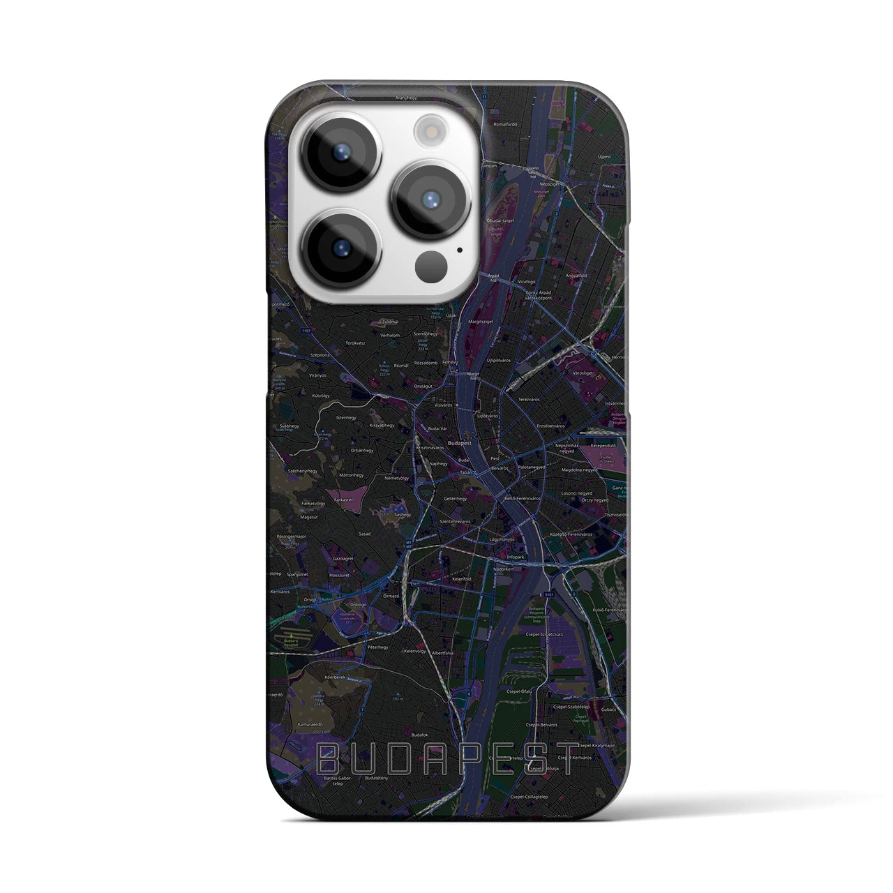 【ブダペスト】地図柄iPhoneケース（バックカバータイプ・ブラック）iPhone 14 Pro 用