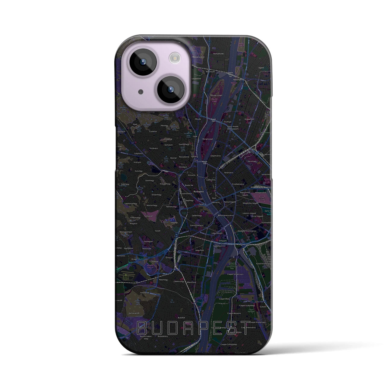 【ブダペスト】地図柄iPhoneケース（バックカバータイプ・ブラック）iPhone 14 用