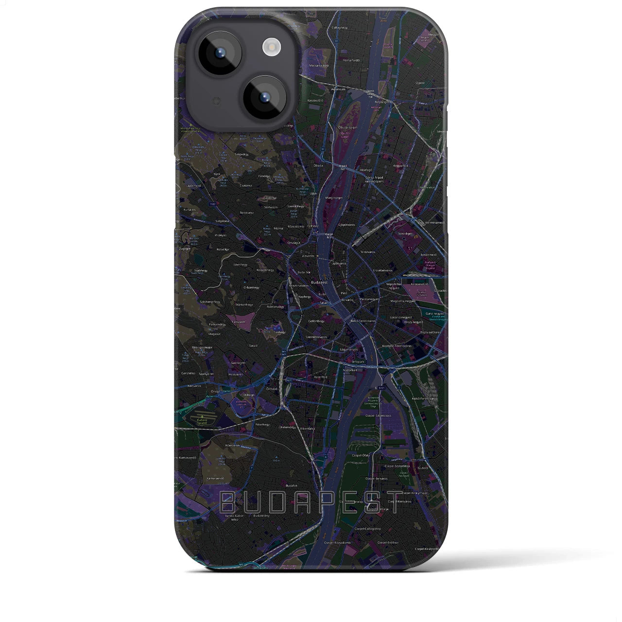 【ブダペスト】地図柄iPhoneケース（バックカバータイプ・ブラック）iPhone 14 Plus 用