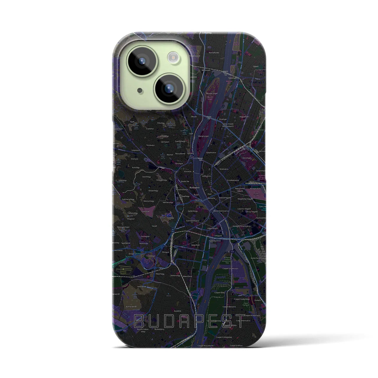 【ブダペスト】地図柄iPhoneケース（バックカバータイプ・ブラック）iPhone 15 用
