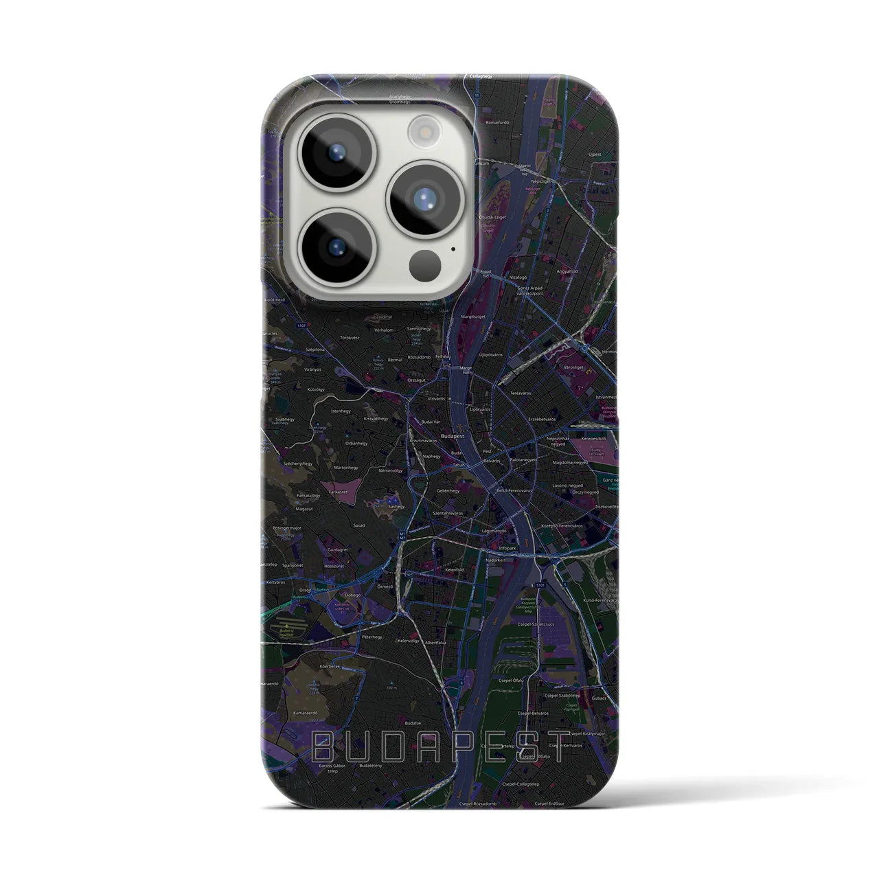 【ブダペスト】地図柄iPhoneケース（バックカバータイプ・ブラック）iPhone 15 Pro 用
