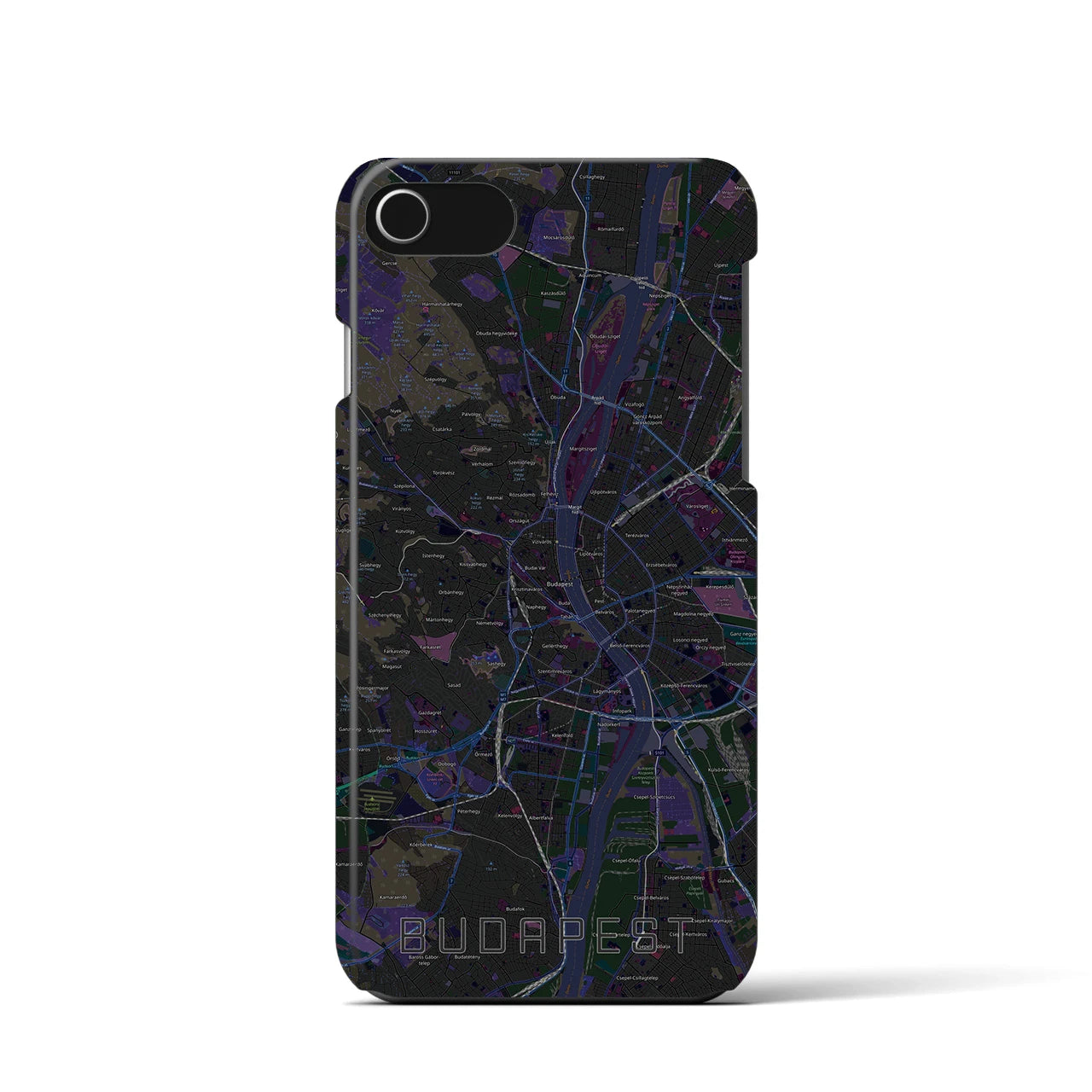 【ブダペスト】地図柄iPhoneケース（バックカバータイプ・ブラック）iPhone SE（第3 / 第2世代） / 8 / 7 / 6s / 6 用