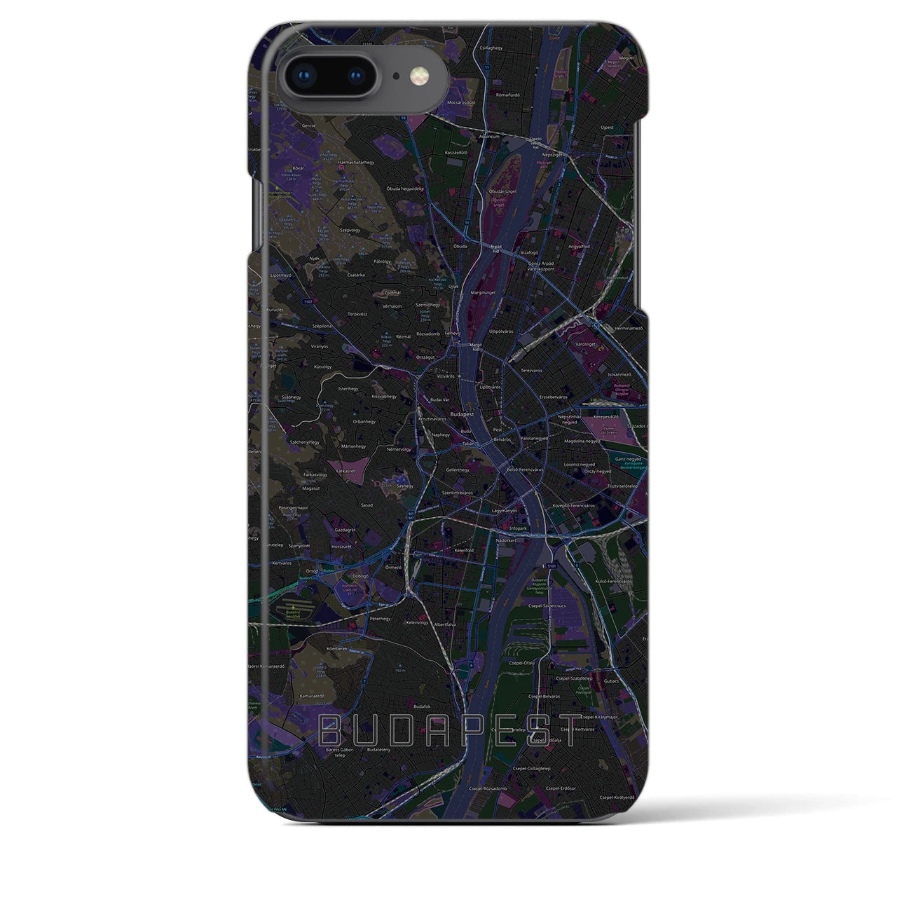 【ブダペスト】地図柄iPhoneケース（バックカバータイプ・ブラック）iPhone 8Plus /7Plus / 6sPlus / 6Plus 用