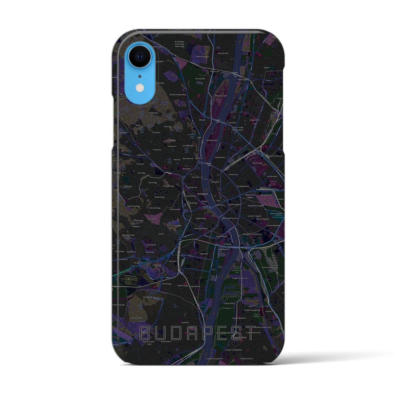 【ブダペスト】地図柄iPhoneケース（バックカバータイプ・ブラック）iPhone XR 用