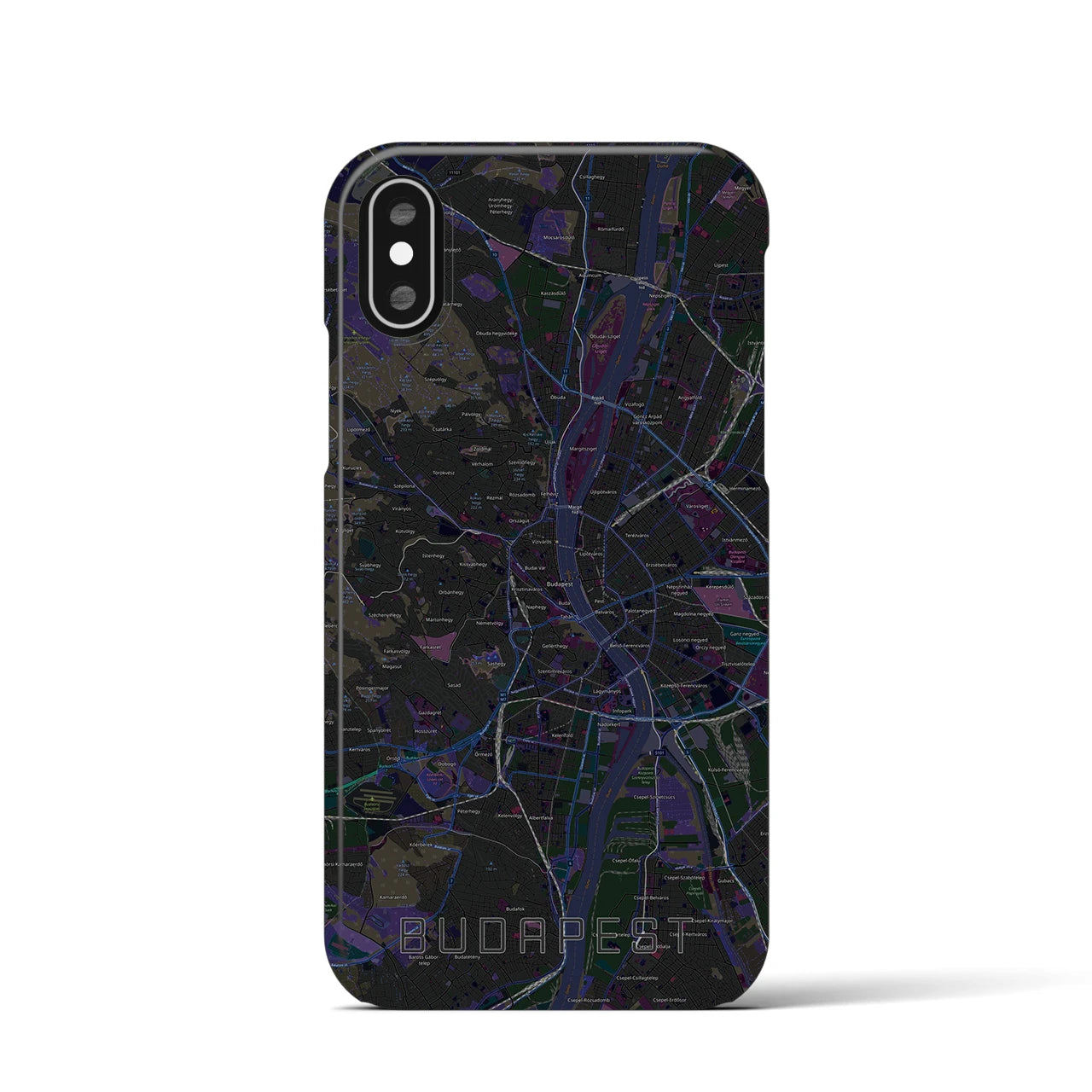 【ブダペスト】地図柄iPhoneケース（バックカバータイプ・ブラック）iPhone XS / X 用
