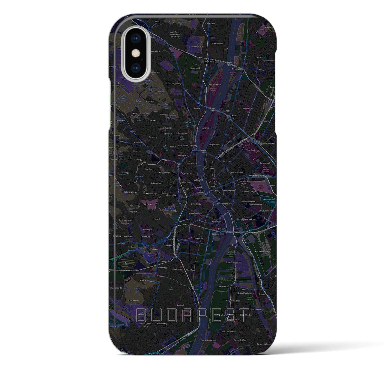 【ブダペスト】地図柄iPhoneケース（バックカバータイプ・ブラック）iPhone XS Max 用