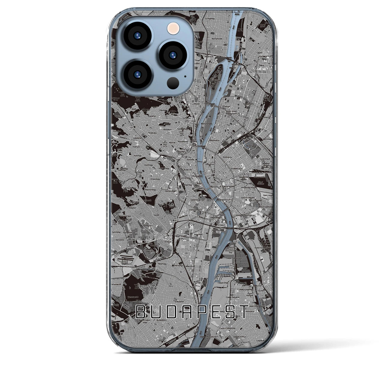【ブダペスト】地図柄iPhoneケース（クリアタイプ・モノトーン）iPhone 13 Pro Max 用