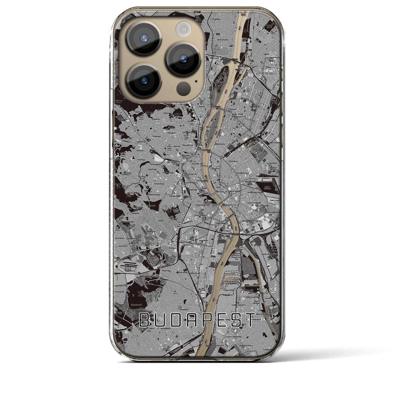 【ブダペスト】地図柄iPhoneケース（クリアタイプ・モノトーン）iPhone 14 Pro Max 用