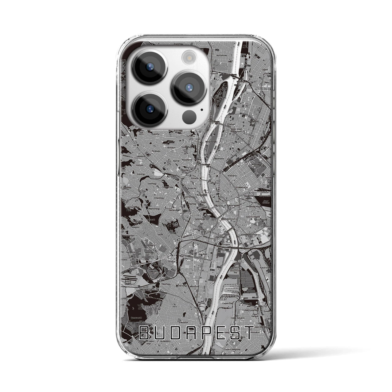 【ブダペスト】地図柄iPhoneケース（クリアタイプ・モノトーン）iPhone 14 Pro 用