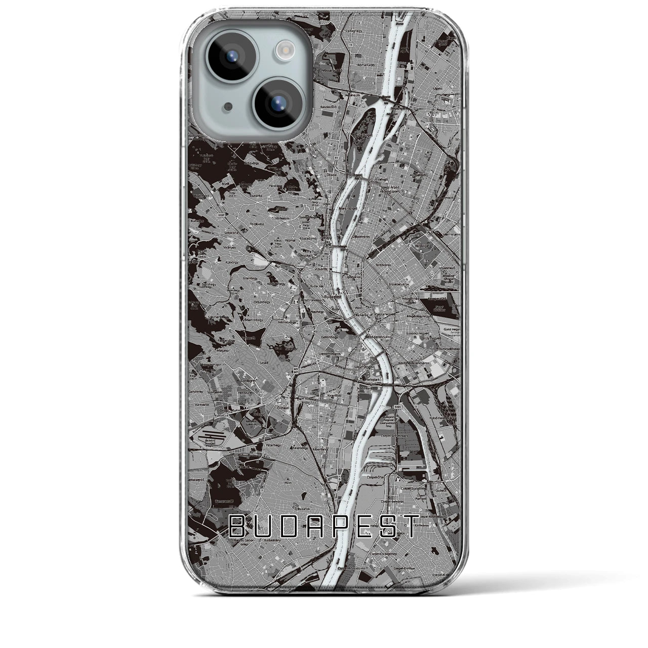 【ブダペスト】地図柄iPhoneケース（クリアタイプ・モノトーン）iPhone 15 Plus 用
