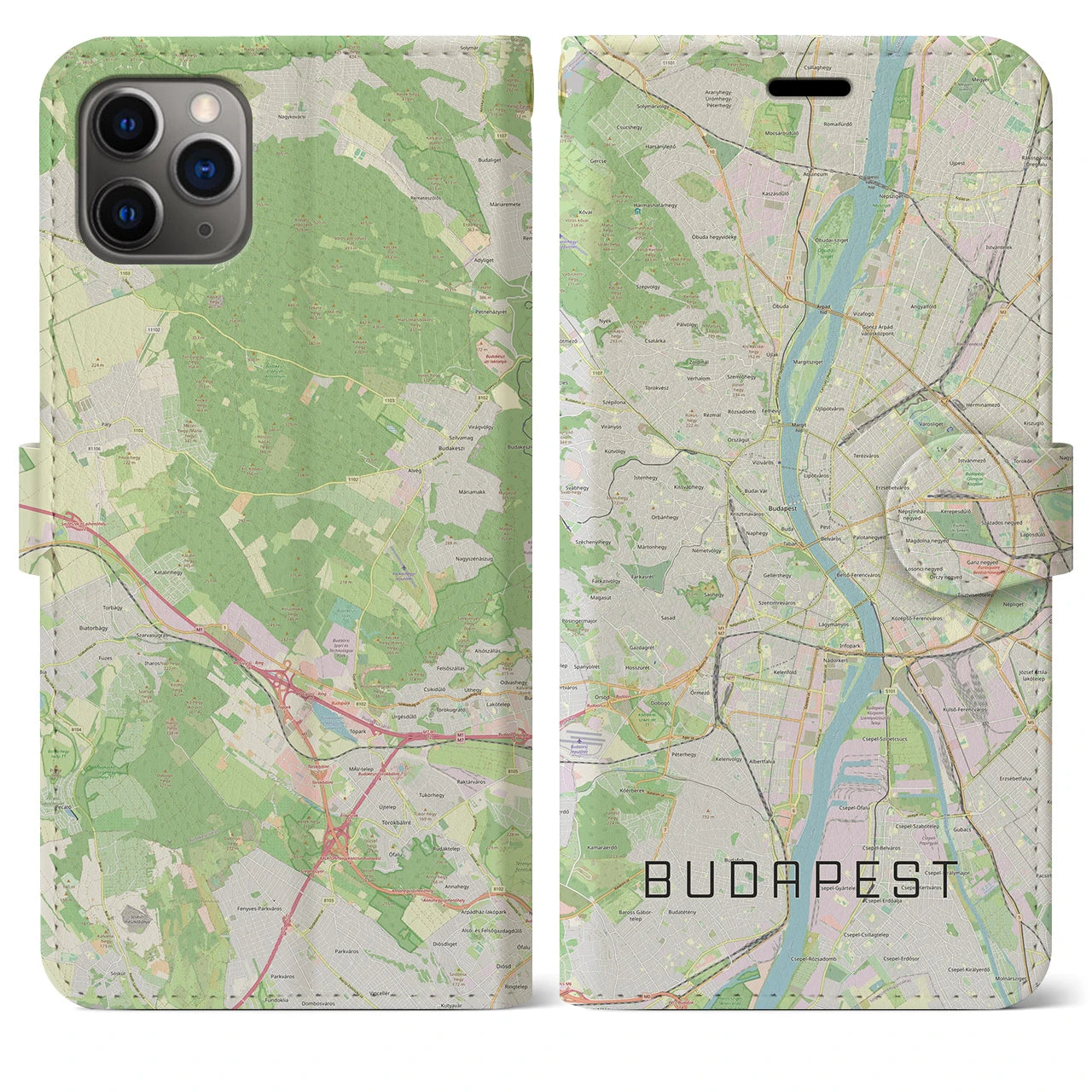 【ブダペスト】地図柄iPhoneケース（手帳両面タイプ・ナチュラル）iPhone 11 Pro Max 用