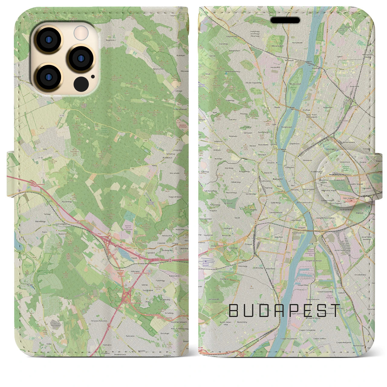 【ブダペスト】地図柄iPhoneケース（手帳両面タイプ・ナチュラル）iPhone 12 Pro Max 用