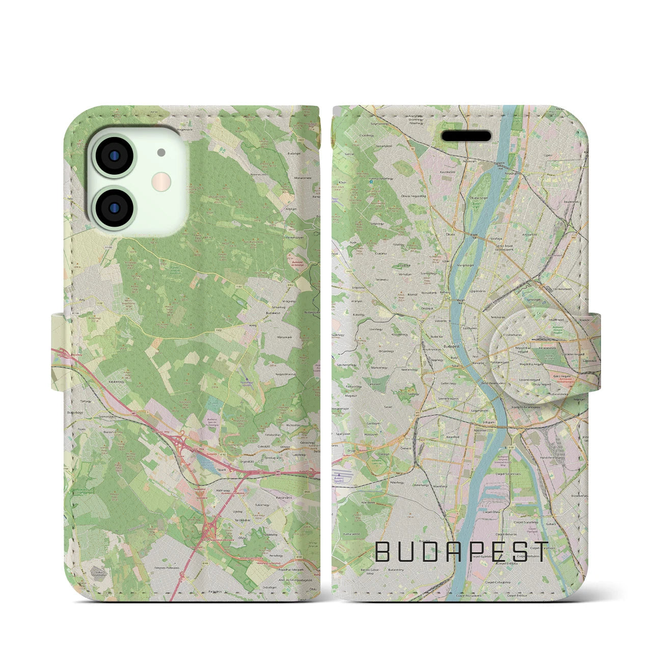【ブダペスト】地図柄iPhoneケース（手帳両面タイプ・ナチュラル）iPhone 12 mini 用