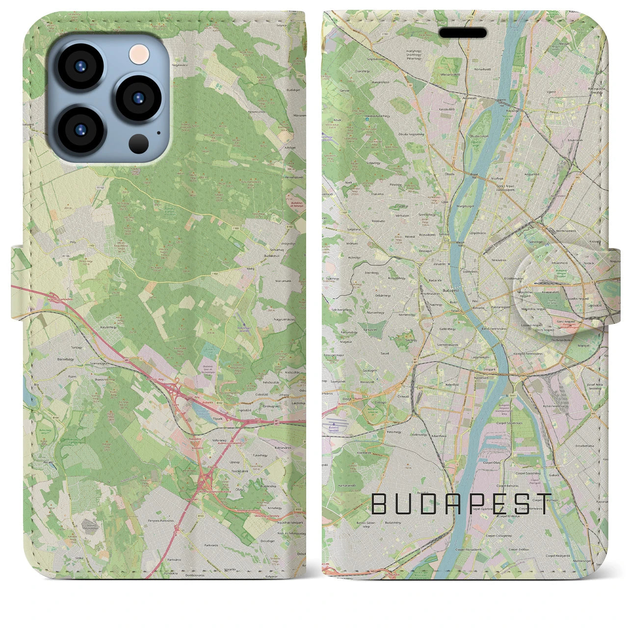【ブダペスト】地図柄iPhoneケース（手帳両面タイプ・ナチュラル）iPhone 13 Pro Max 用