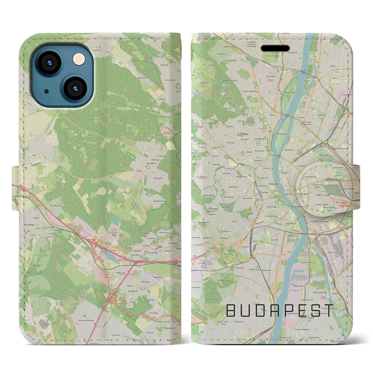 【ブダペスト】地図柄iPhoneケース（手帳両面タイプ・ナチュラル）iPhone 13 用