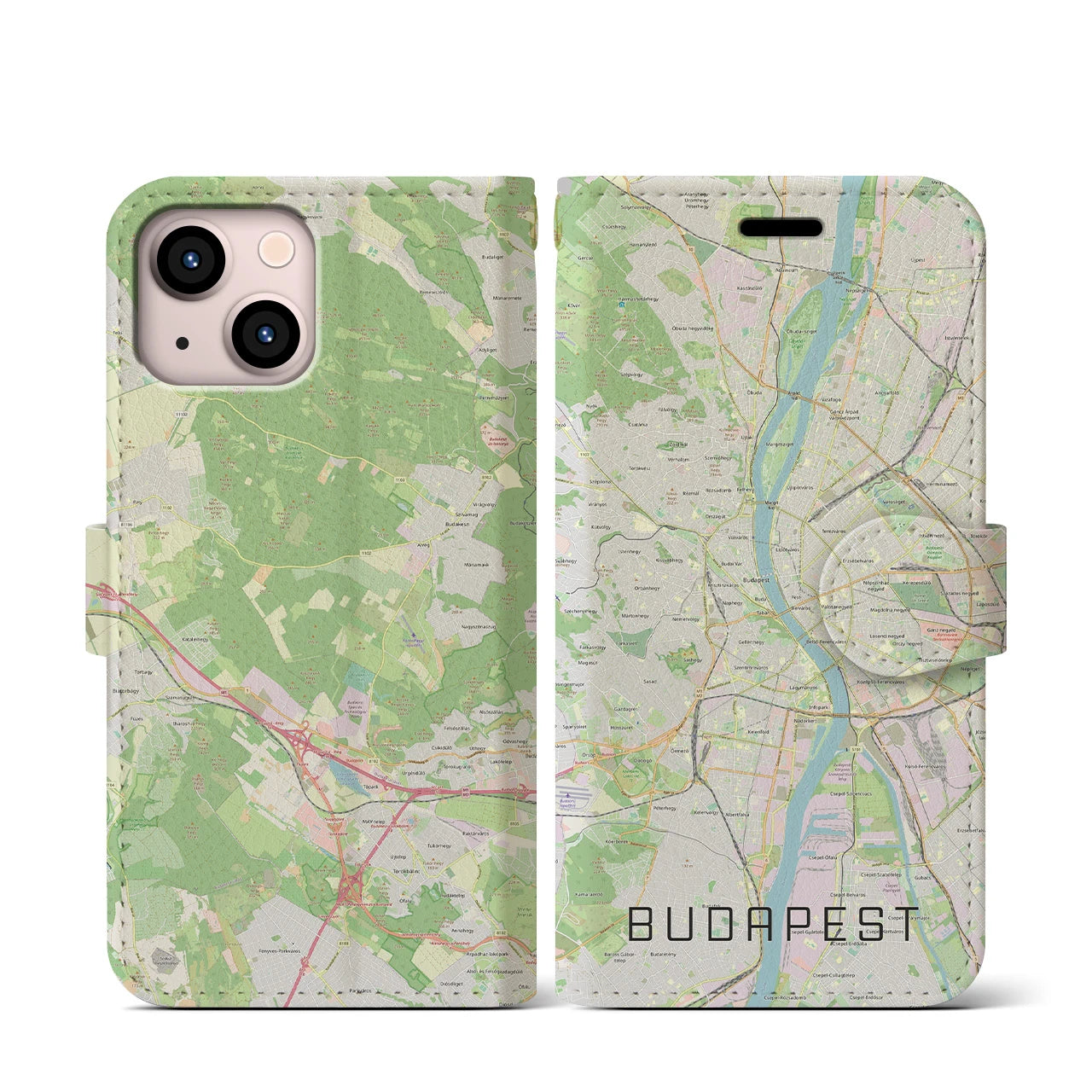 【ブダペスト】地図柄iPhoneケース（手帳両面タイプ・ナチュラル）iPhone 13 mini 用