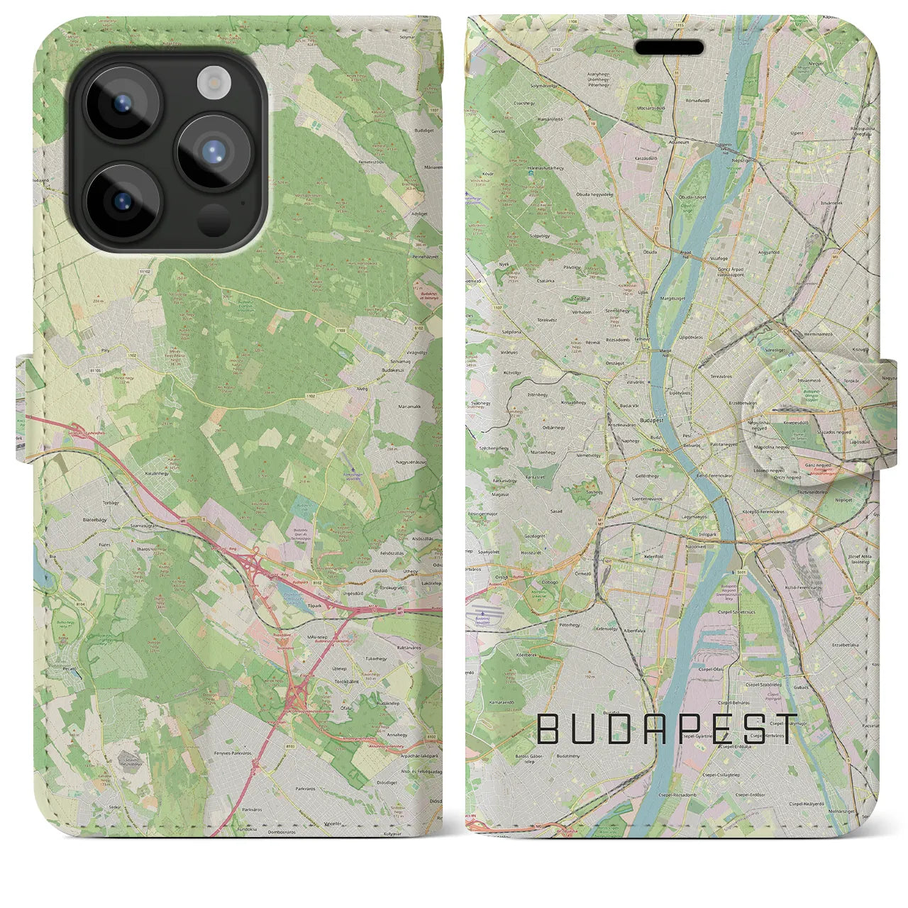【ブダペスト】地図柄iPhoneケース（手帳両面タイプ・ナチュラル）iPhone 15 Pro Max 用