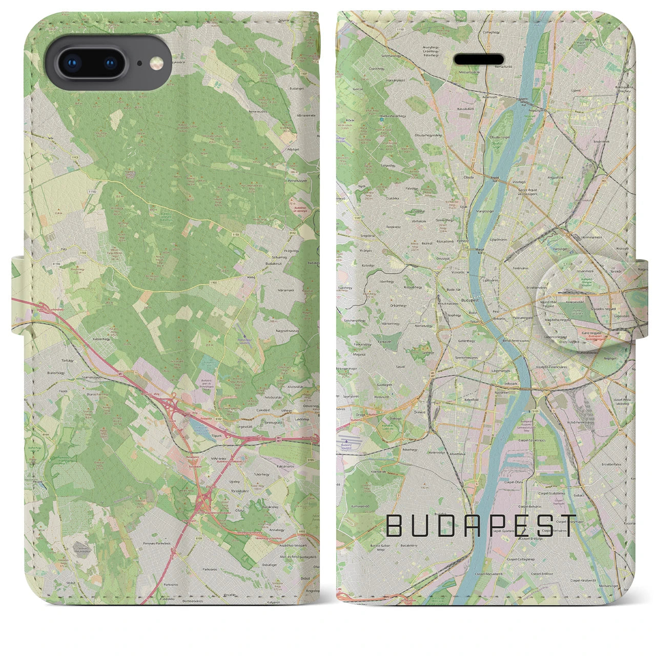 【ブダペスト】地図柄iPhoneケース（手帳両面タイプ・ナチュラル）iPhone 8Plus /7Plus / 6sPlus / 6Plus 用