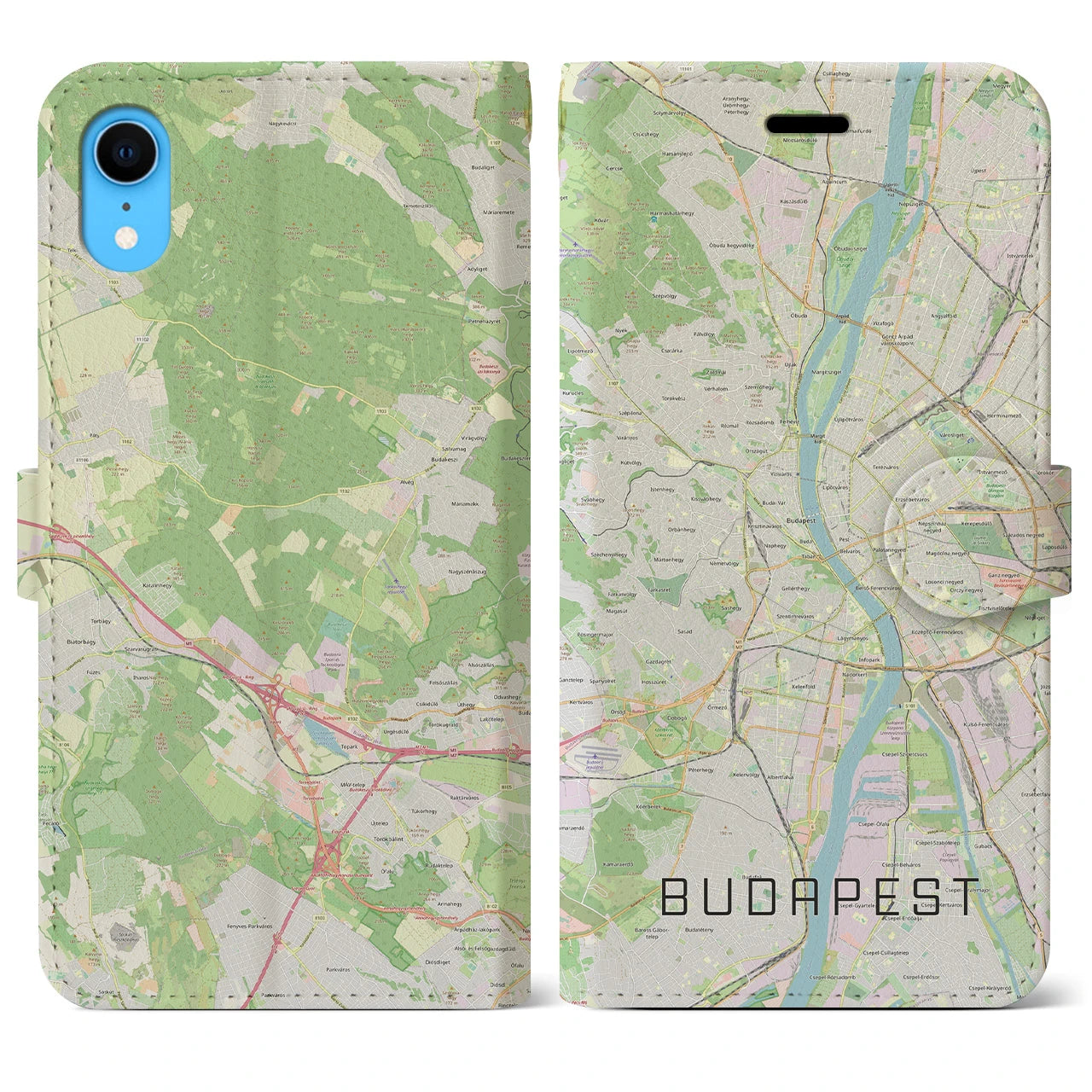 【ブダペスト】地図柄iPhoneケース（手帳両面タイプ・ナチュラル）iPhone XR 用