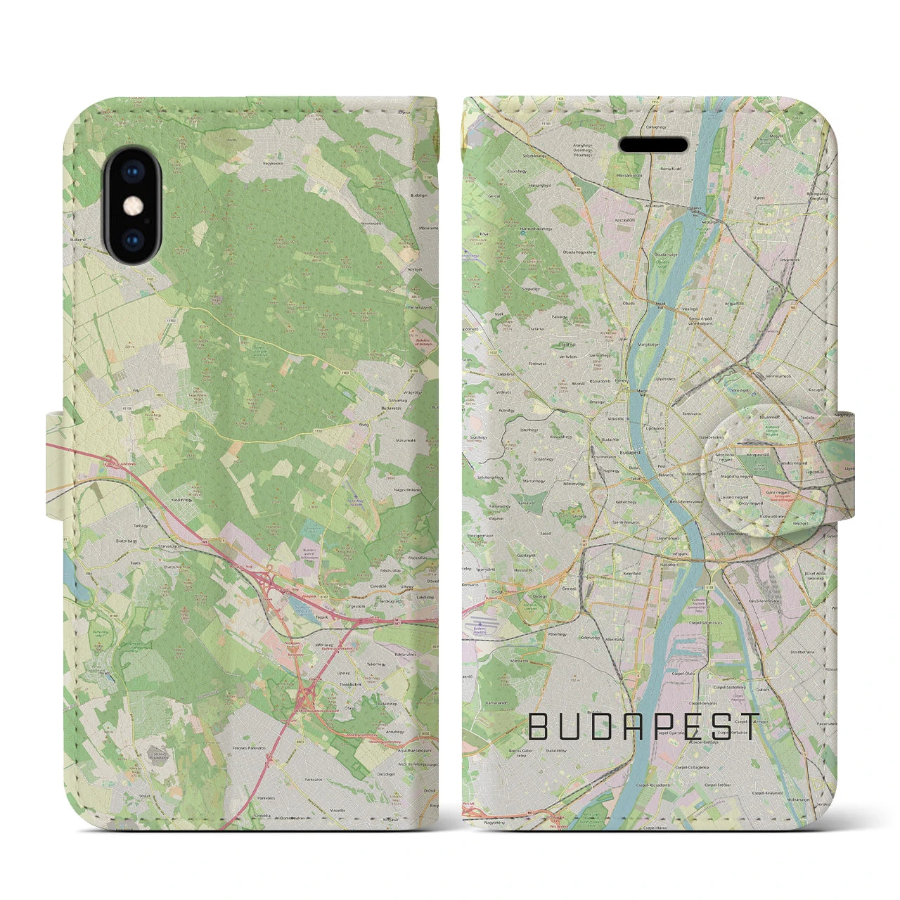 【ブダペスト】地図柄iPhoneケース（手帳両面タイプ・ナチュラル）iPhone XS / X 用
