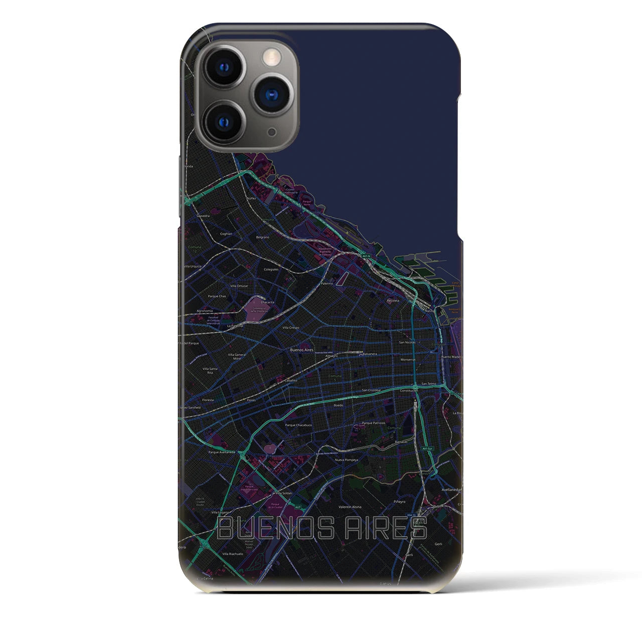 【ブエノスアイレス】地図柄iPhoneケース（バックカバータイプ・ブラック）iPhone 11 Pro Max 用