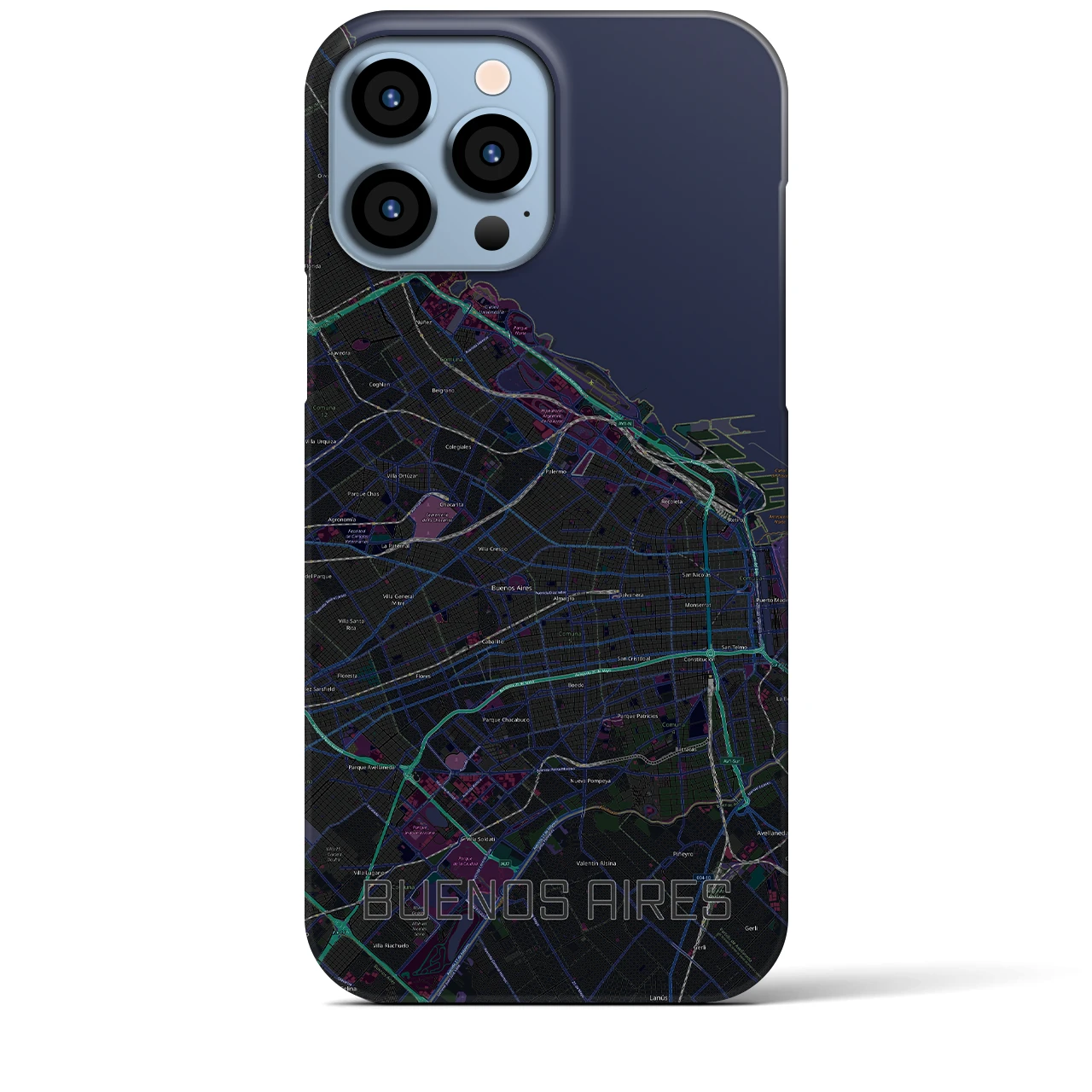 【ブエノスアイレス】地図柄iPhoneケース（バックカバータイプ・ブラック）iPhone 13 Pro Max 用