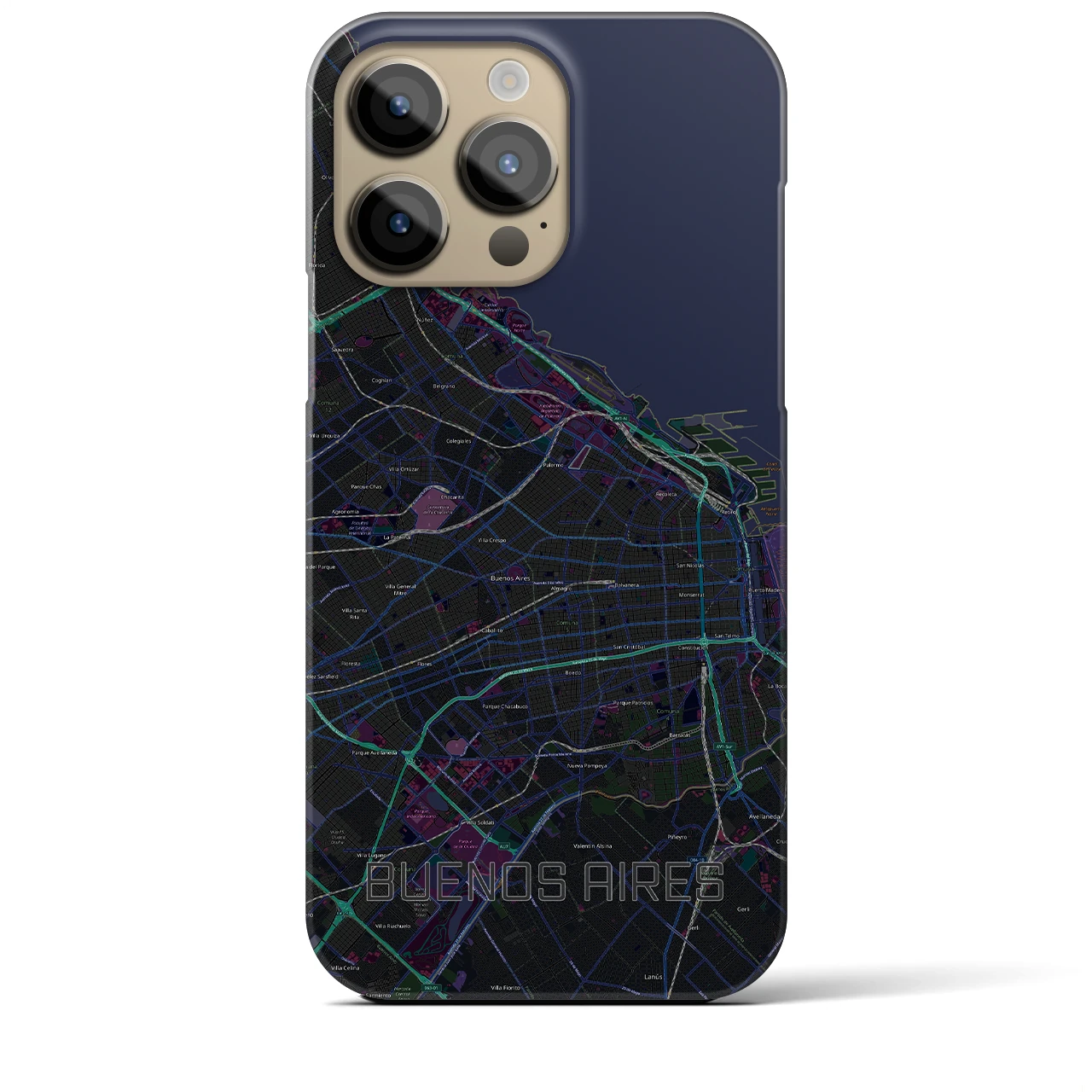 【ブエノスアイレス】地図柄iPhoneケース（バックカバータイプ・ブラック）iPhone 14 Pro Max 用