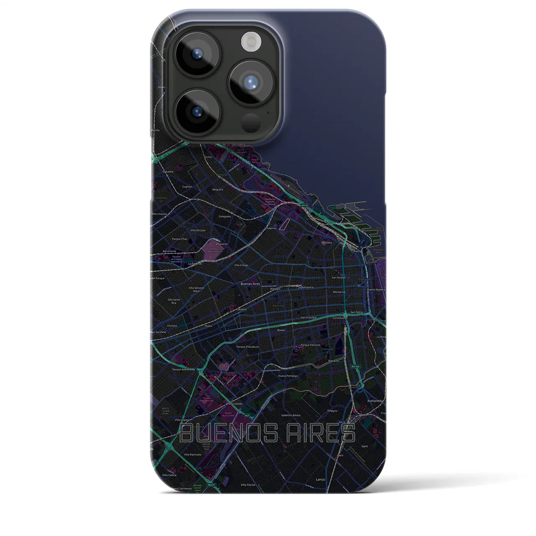 【ブエノスアイレス】地図柄iPhoneケース（バックカバータイプ・ブラック）iPhone 15 Pro Max 用