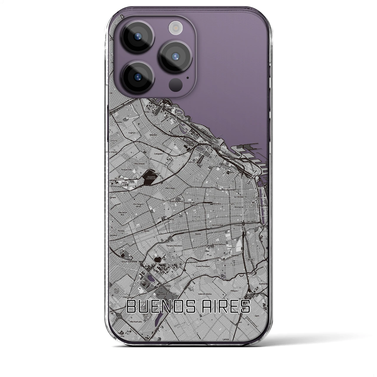 【ブエノスアイレス】地図柄iPhoneケース（クリアタイプ・モノトーン）iPhone 14 Pro Max 用