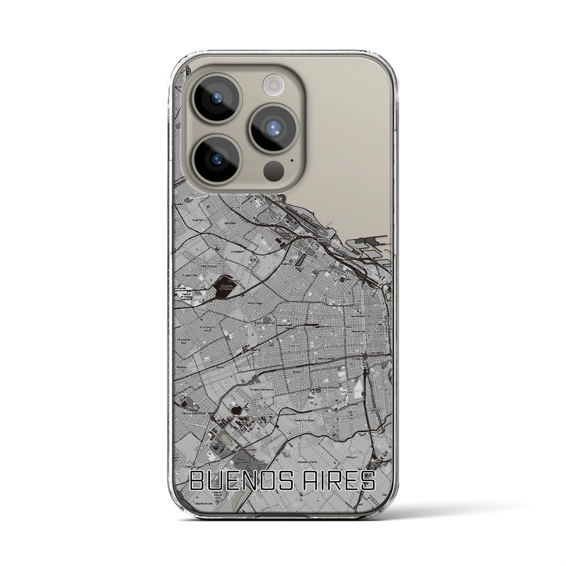 【ブエノスアイレス】地図柄iPhoneケース（クリアタイプ・モノトーン）iPhone 15 Pro 用