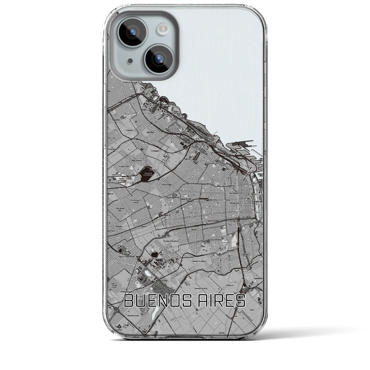 【ブエノスアイレス】地図柄iPhoneケース（クリアタイプ・モノトーン）iPhone 15 Plus 用