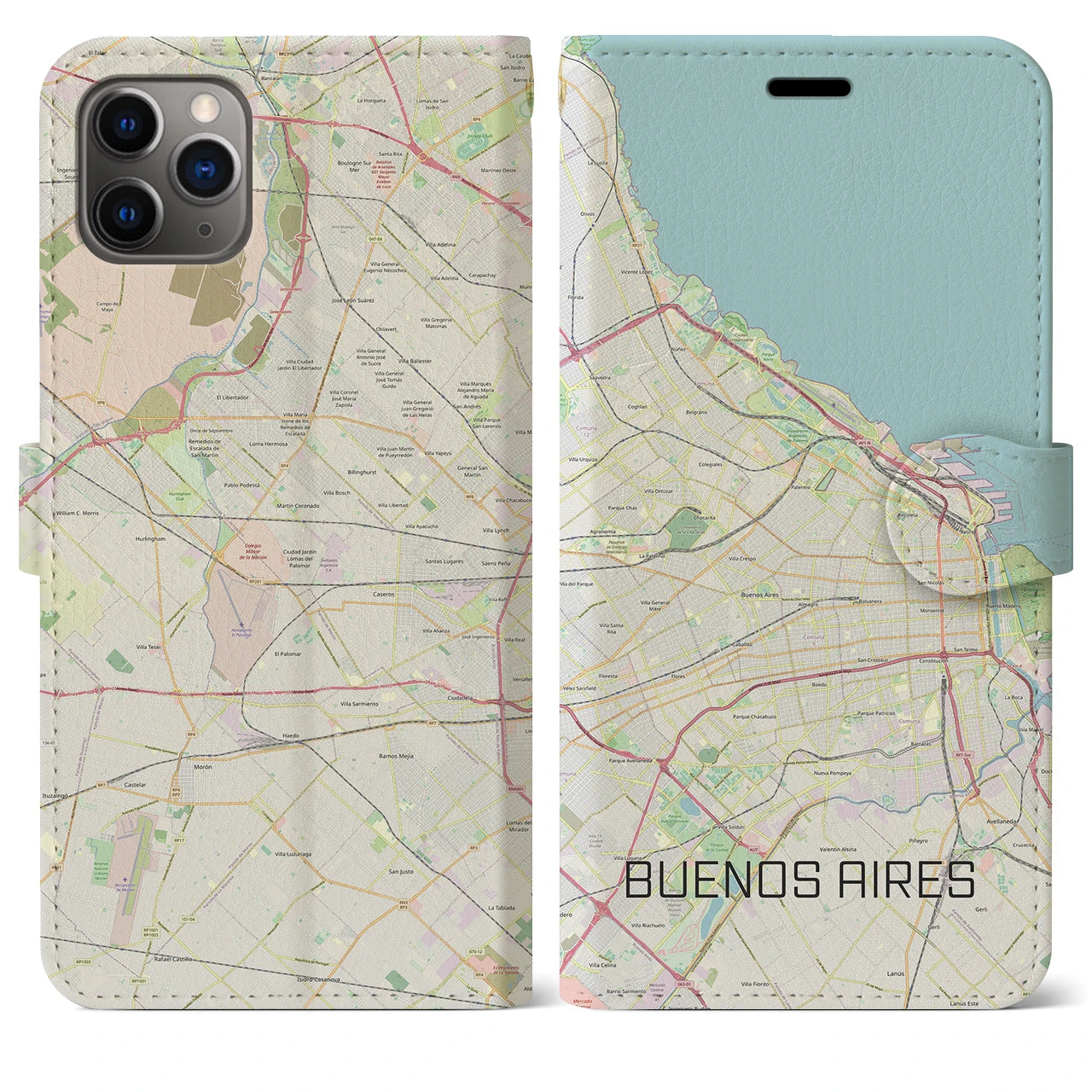【ブエノスアイレス】地図柄iPhoneケース（手帳両面タイプ・ナチュラル）iPhone 11 Pro Max 用