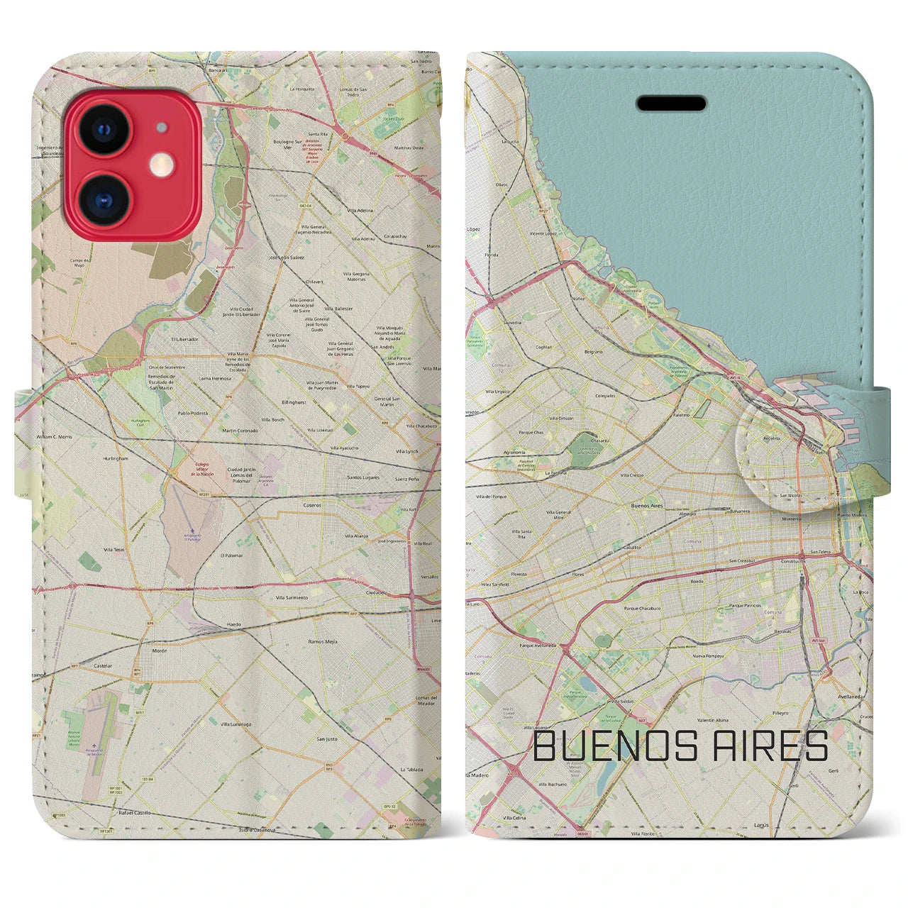 【ブエノスアイレス】地図柄iPhoneケース（手帳両面タイプ・ナチュラル）iPhone 11 用