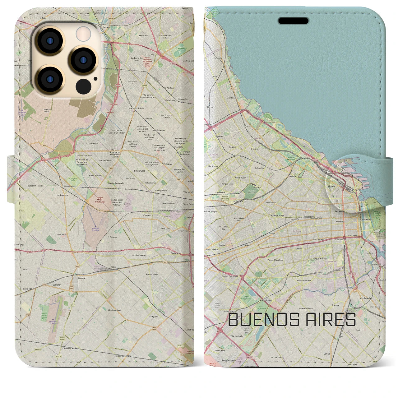 【ブエノスアイレス】地図柄iPhoneケース（手帳両面タイプ・ナチュラル）iPhone 12 Pro Max 用
