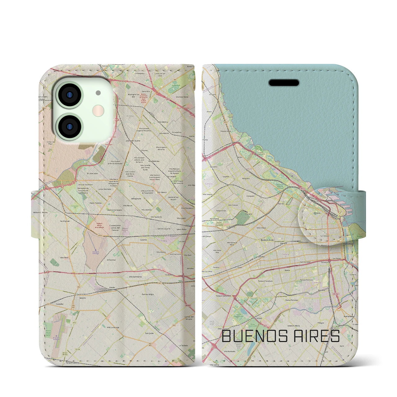 【ブエノスアイレス】地図柄iPhoneケース（手帳両面タイプ・ナチュラル）iPhone 12 mini 用