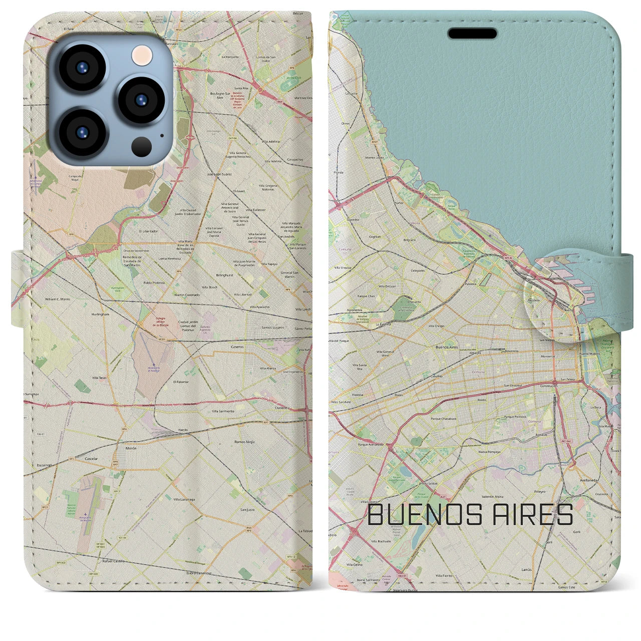 【ブエノスアイレス】地図柄iPhoneケース（手帳両面タイプ・ナチュラル）iPhone 13 Pro Max 用