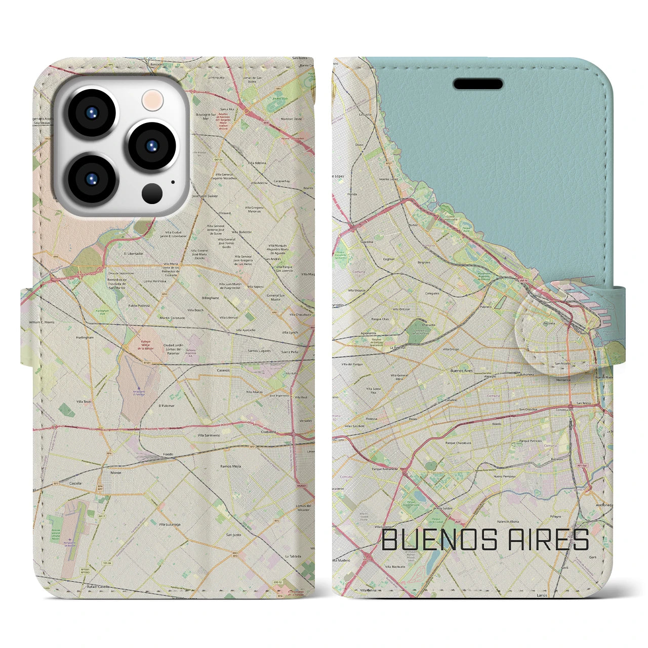 【ブエノスアイレス】地図柄iPhoneケース（手帳両面タイプ・ナチュラル）iPhone 13 Pro 用