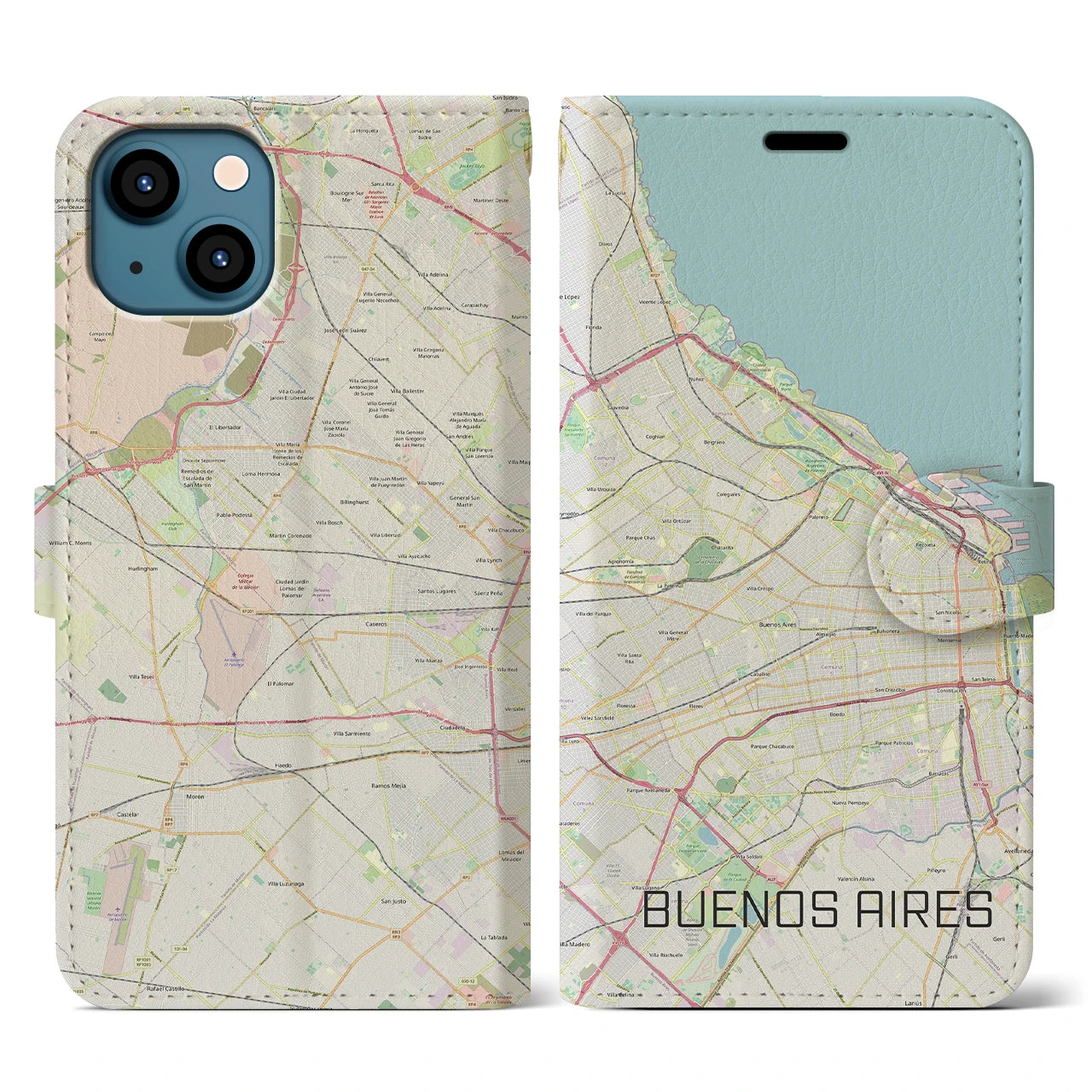 【ブエノスアイレス】地図柄iPhoneケース（手帳両面タイプ・ナチュラル）iPhone 13 用