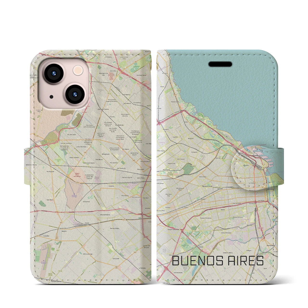 【ブエノスアイレス】地図柄iPhoneケース（手帳両面タイプ・ナチュラル）iPhone 13 mini 用