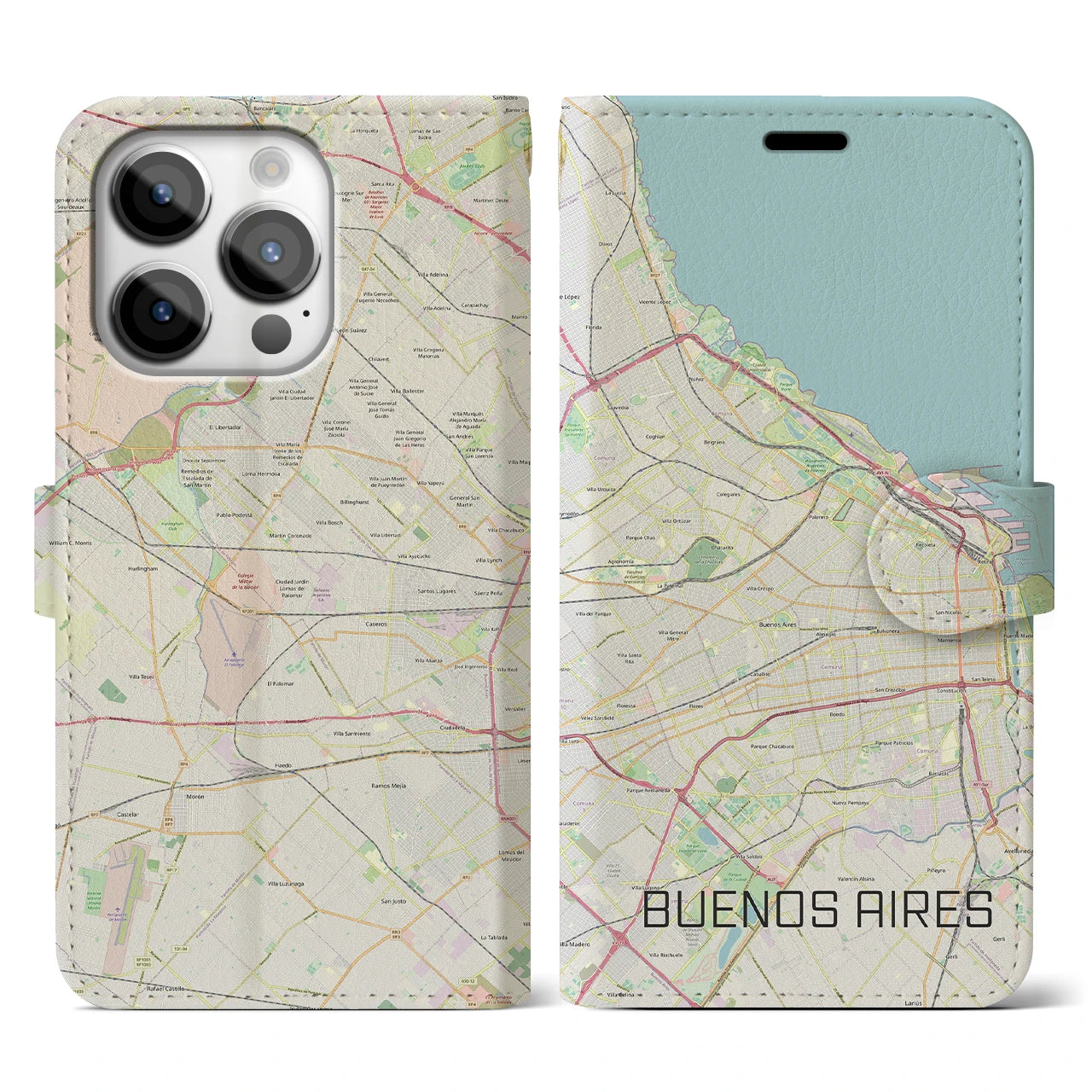 【ブエノスアイレス】地図柄iPhoneケース（手帳両面タイプ・ナチュラル）iPhone 14 Pro 用