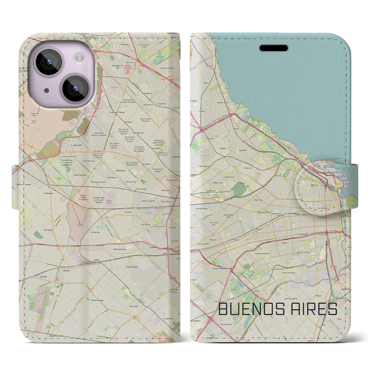 【ブエノスアイレス】地図柄iPhoneケース（手帳両面タイプ・ナチュラル）iPhone 14 用