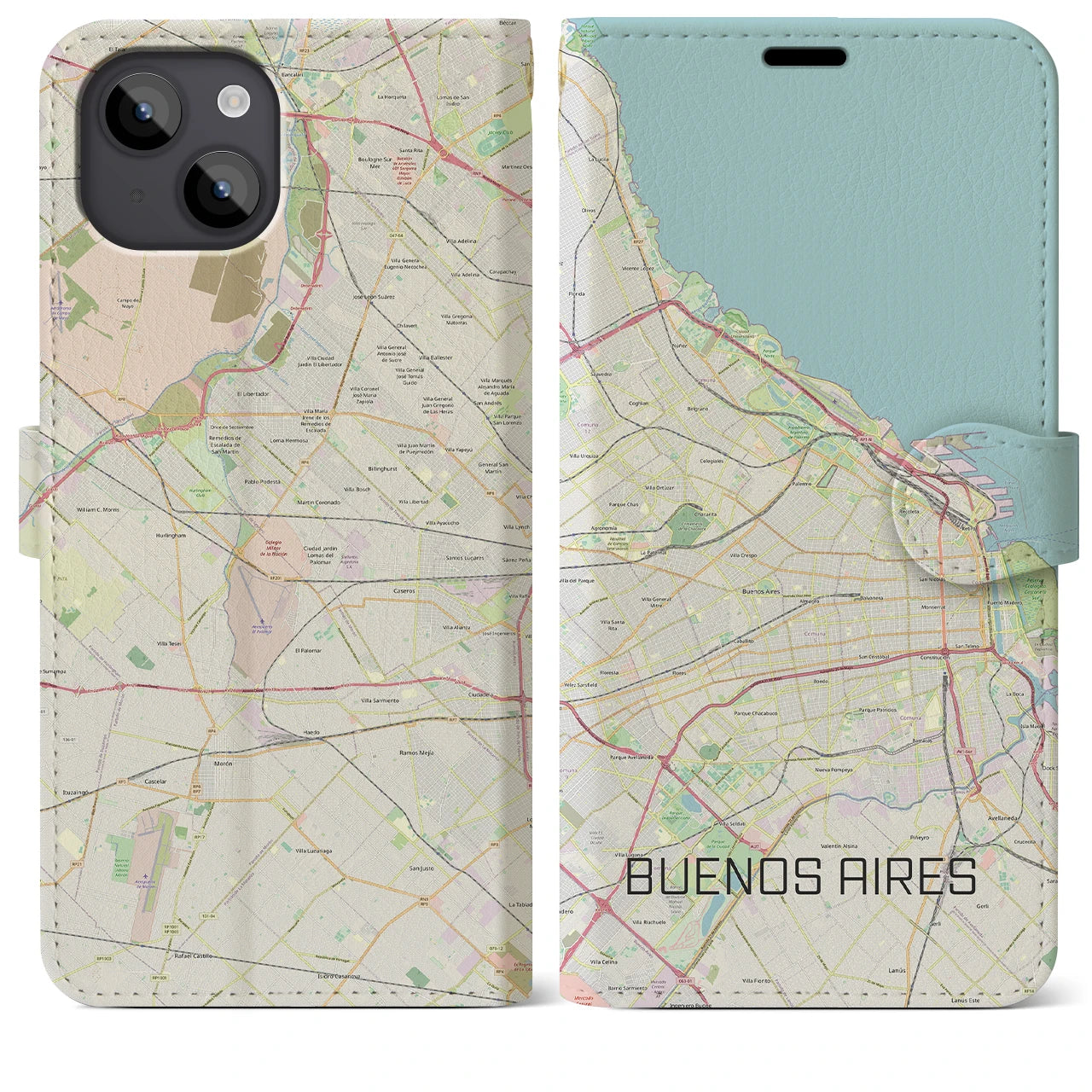 【ブエノスアイレス】地図柄iPhoneケース（手帳両面タイプ・ナチュラル）iPhone 14 Plus 用