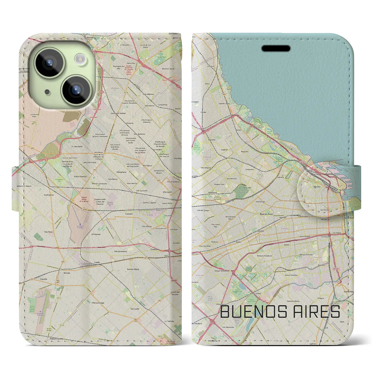 【ブエノスアイレス】地図柄iPhoneケース（手帳両面タイプ・ナチュラル）iPhone 15 用