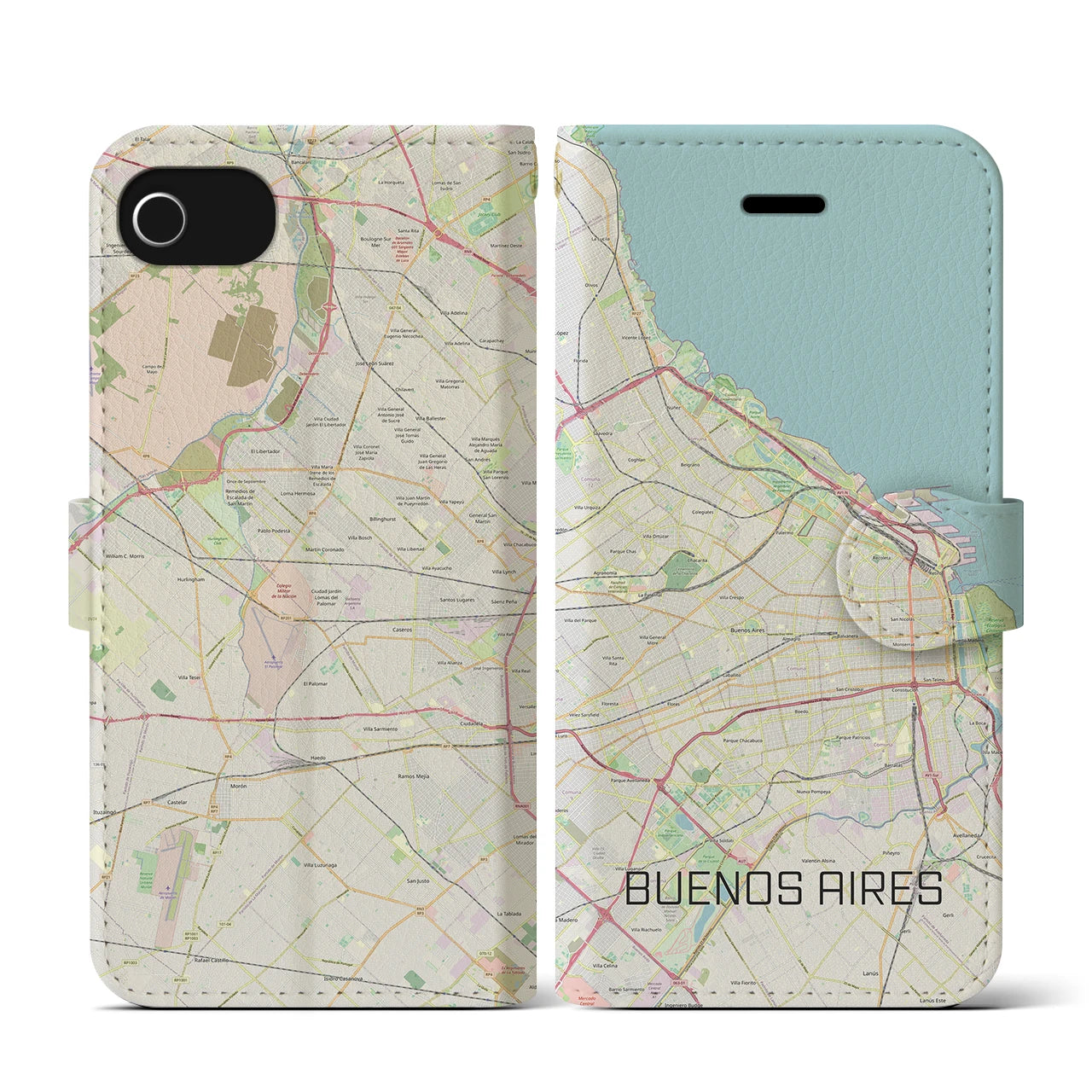 【ブエノスアイレス】地図柄iPhoneケース（手帳両面タイプ・ナチュラル）iPhone SE（第3 / 第2世代） / 8 / 7 / 6s / 6 用