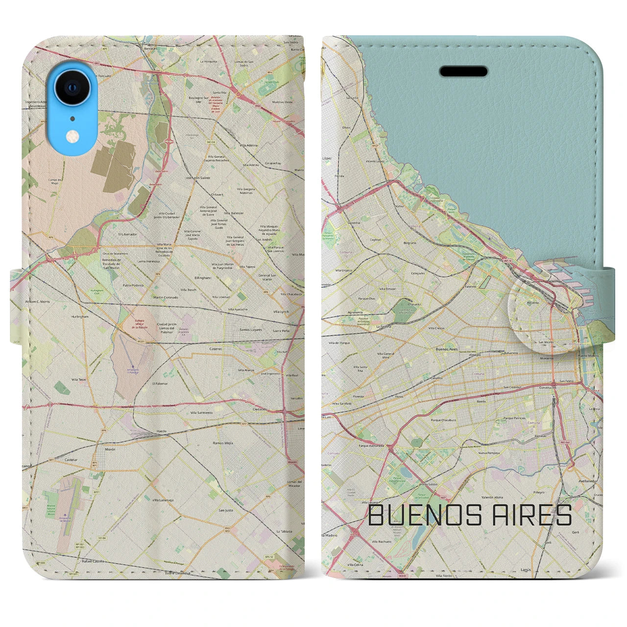 【ブエノスアイレス】地図柄iPhoneケース（手帳両面タイプ・ナチュラル）iPhone XR 用
