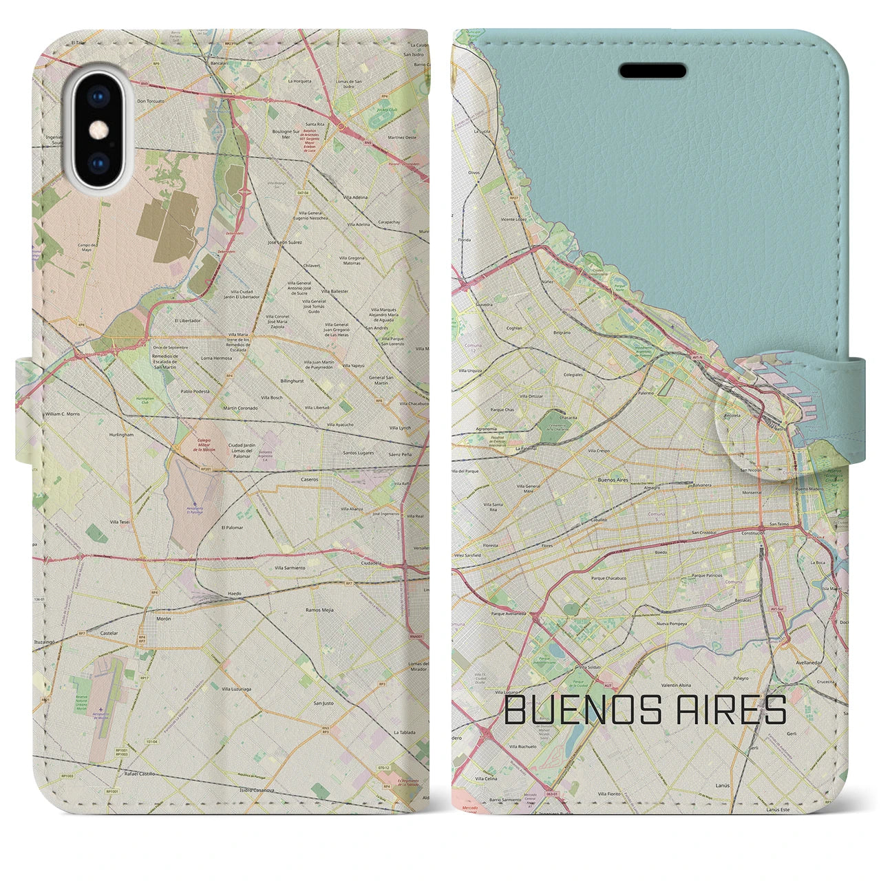 【ブエノスアイレス】地図柄iPhoneケース（手帳両面タイプ・ナチュラル）iPhone XS Max 用