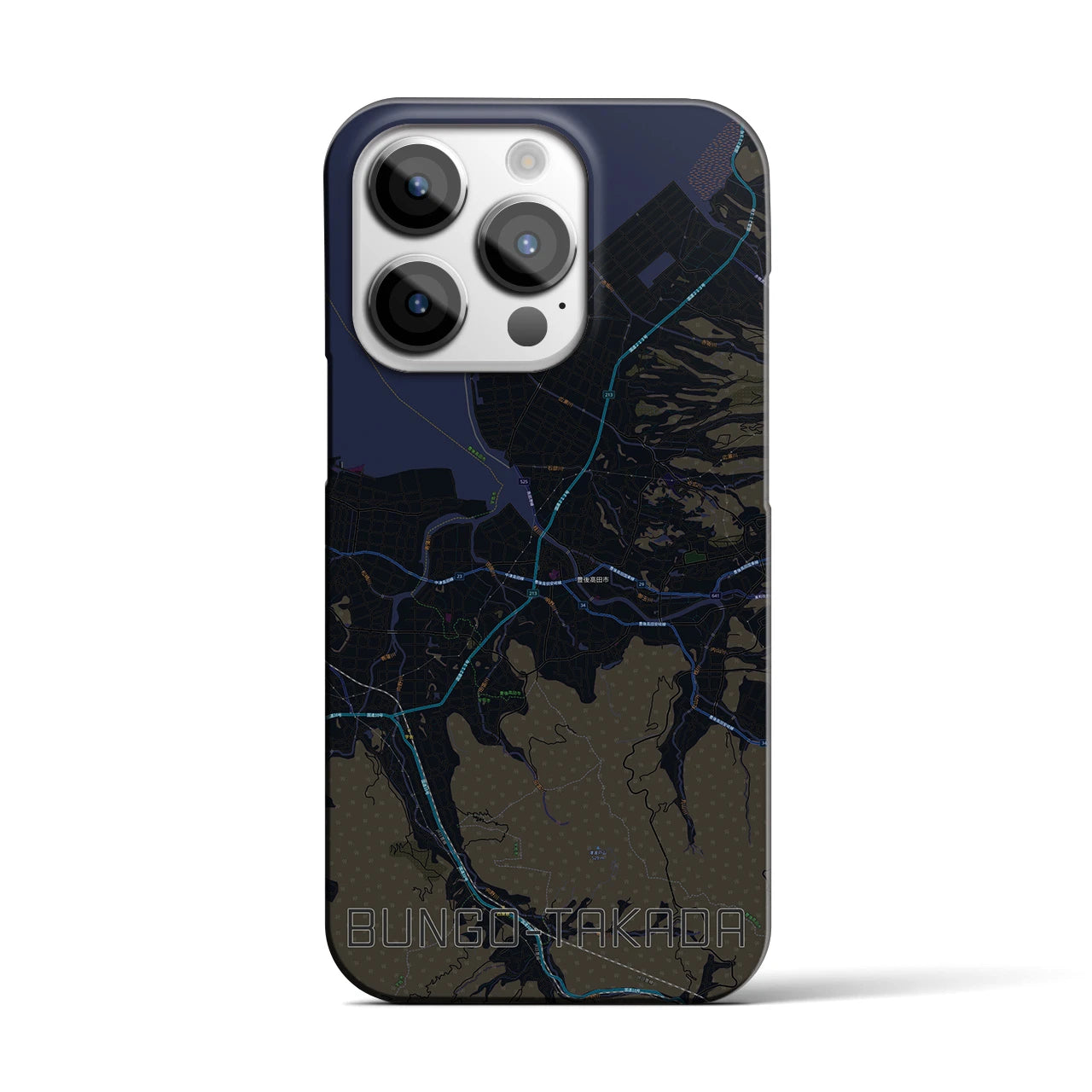 【豊後高田】地図柄iPhoneケース（バックカバータイプ・ブラック）iPhone 14 Pro 用