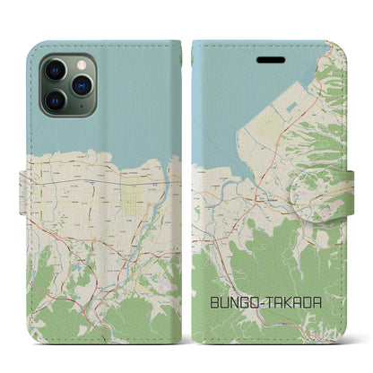 【豊後高田（大分県）】地図柄iPhoneケース（手帳タイプ）ナチュラル・iPhone 11 Pro 用